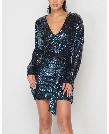 Purple Sequins Short Dress Blue Sequins Short Dress Sequins Long Sleeve Short Dress Sequins