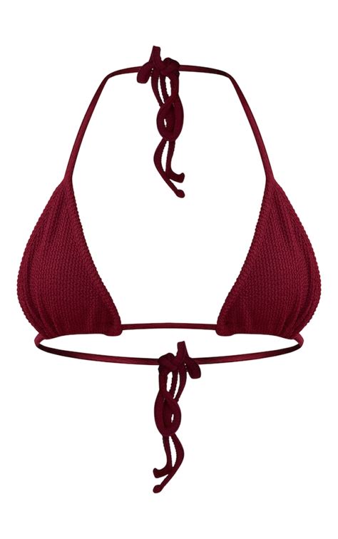 Dark Red Crinkle Triangle Bikini Top Prettylittlething