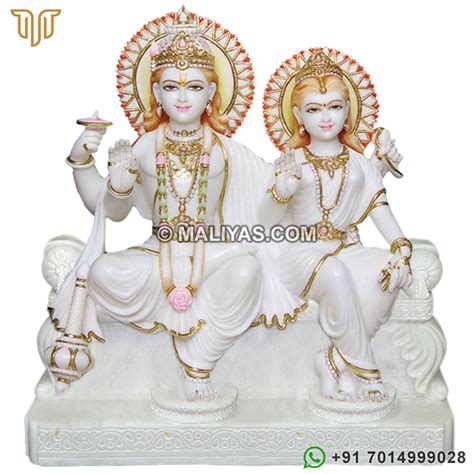 Beautiful Seated Marble Statues Of Lord Laxmi Narayan Manufacturers Of