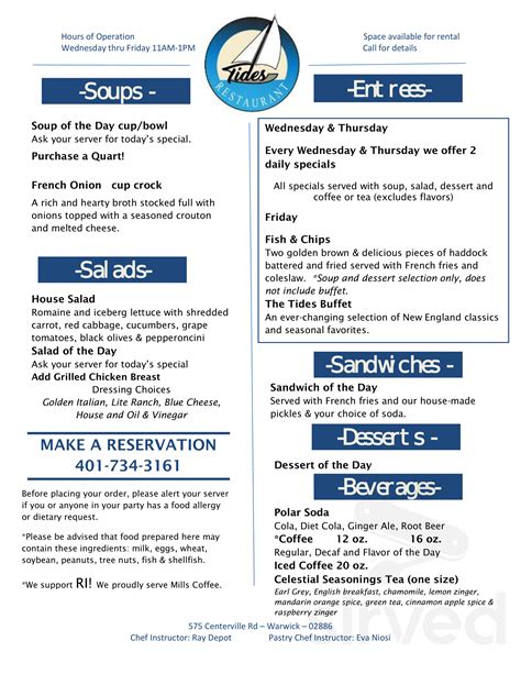 Tides Cafe Menu In Warwick Rhode Island Usa