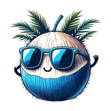 Funny Coconut Cartoon Character Clipart Vector Illustration Premium