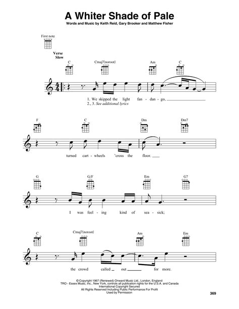 A Whiter Shade Of Pale By Procol Harum Sheet Music For Baritone Ukulele