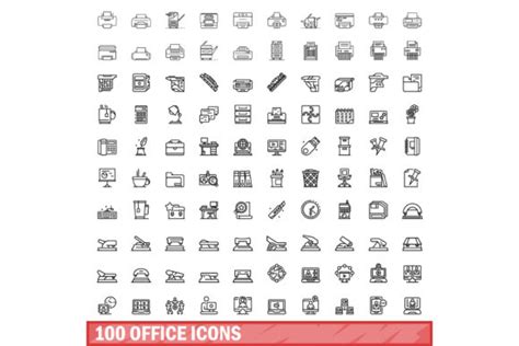 100 Office Icons Set Outline Style Graphic By Ylivdesign · Creative Fabrica