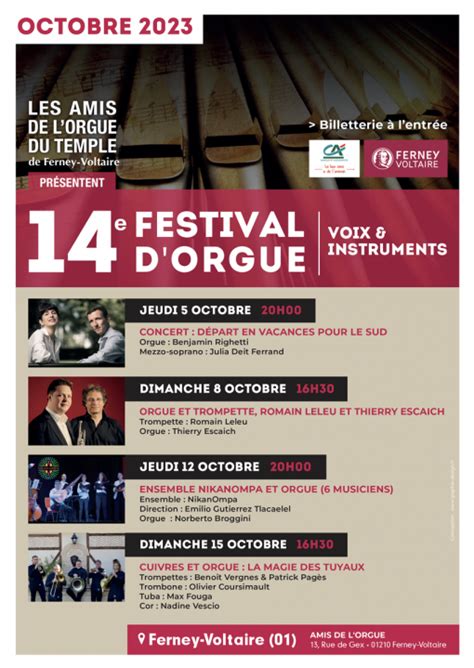 DU 5 AU 15 OCTOBRE 2023 14e Festival D Orgue Instruments Voix