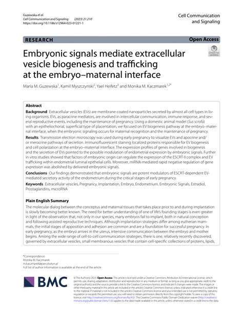 Pdf Embryonic Signals Mediate Extracellular Vesicle Biogenesis And