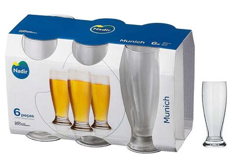 Copo Cerveja Vidro Incolor Munich 300mL 6 peças Nadir Colher de