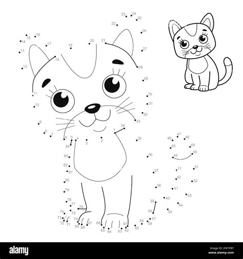 Dot To Dot Puzzle For Children Connect Dots Game Cat Illustration