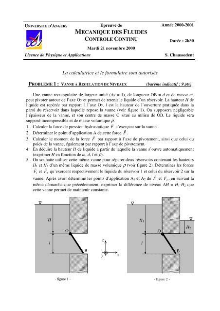 Mecanique Des Fluides La Calculatrice Et Le Formulaire Sont