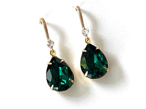 Emerald Crystal Teardrop Earrings Emerald Green Earrings Elegant Bridesmaid Ts Choose Your