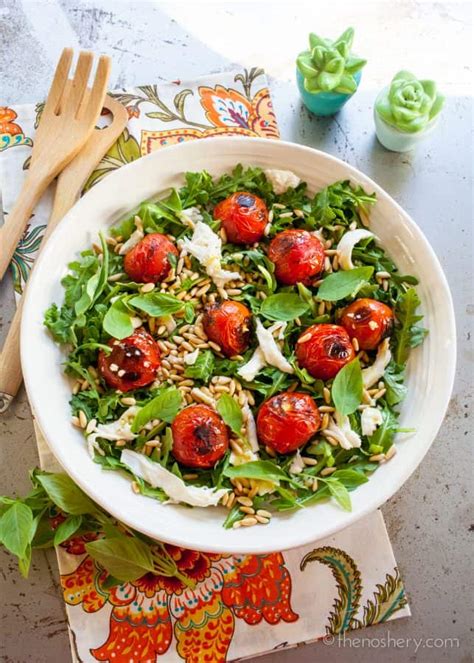 Blistered Tomato Mozzarella and Arugula Salad - The Noshery