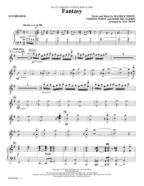 Fantasy Arr Mac Huff Synthesizer By Earth Wind Fire Sheet Music