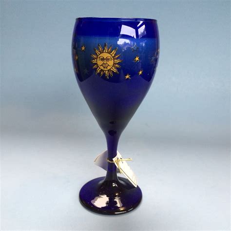 Libbey Arabella Cobalt Blue Celestial Collection Moon Sun Stars Vintage