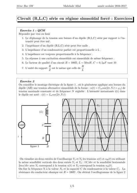 Solution Circuit Rlc Serie En Regime Sinusoidal Force Exercices