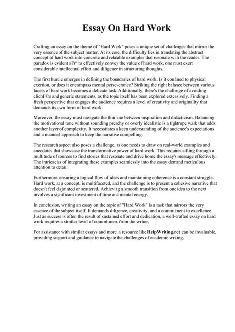 Essay On Hard Work Pdf