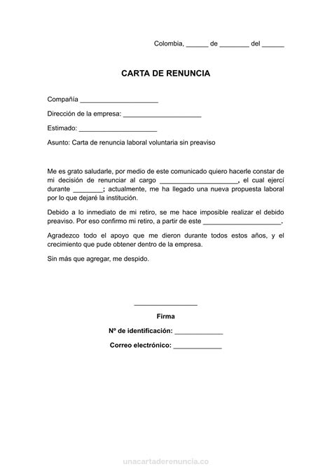 Carta De Renuncia Sin Preaviso Plantillas