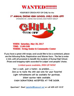 Fillable Online Chili Cookoff And Registration Form Fax Email Print