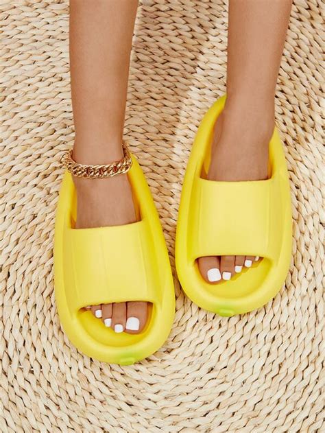 Women Single Band Slides Funky Yellow EVA Slides SHEIN USA