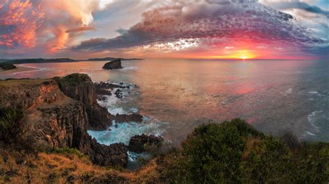 Wallpaper Pemandangan Alam Laut Matahari Terbenam Langit Awan