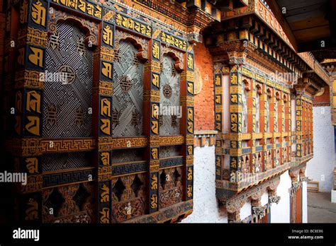 Interior Balconies And Architectural Decorated Details Of Punakha Dzong