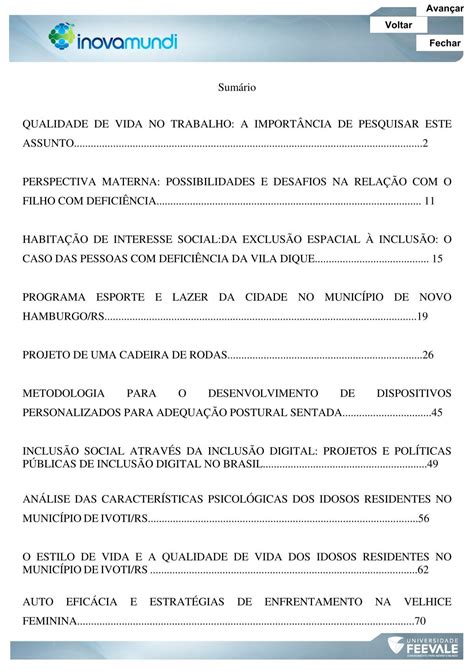Sumário QUALIDADE DE VIDA NO TRABALHO: A - Feevale