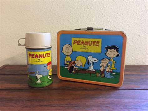 1959 Peanuts Metal Lunch Box with Matching Thermos/ Very Good