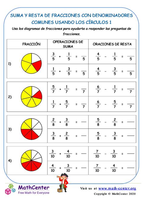 Tercer Grado Hojas De Trabajo Sumar Fracciones Math Center