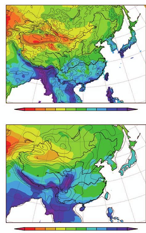 Mean precipitation over China in MJJAS (shaded, mm) (a) Observation ...