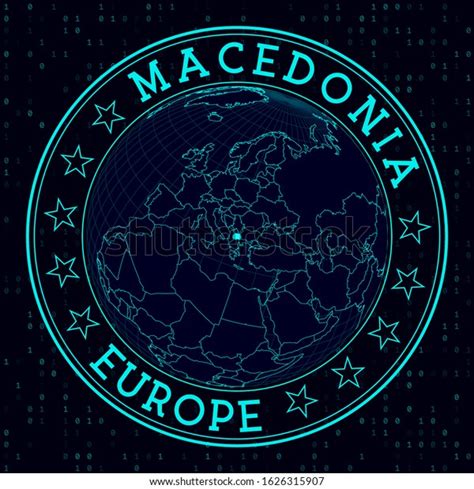 Macedonia Round Sign Futuristic Satelite View Stock Vector Royalty