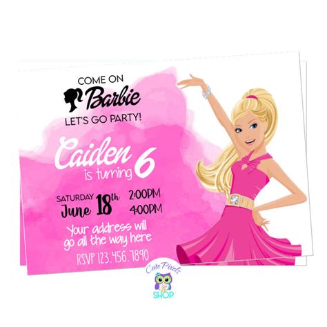 Barbie Birthday Invitation Barbie Party Cute Pixels Shop