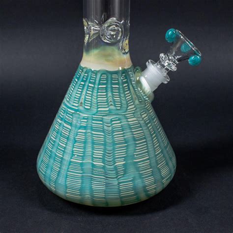 Hvy Glass Color Raked Beaker Bong Teal