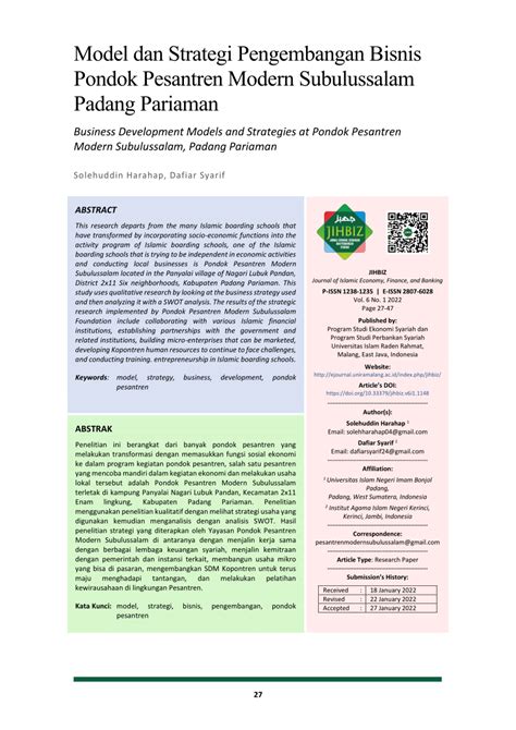 PDF Model Dan Strategi Pengembangan Bisnis Pondok Pesantren Modern