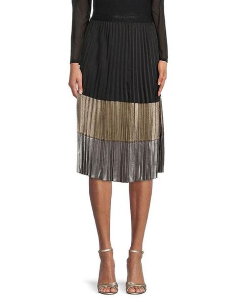 Karl Lagerfeld Metallic Colorblock Pleated Skirt In Black Lyst