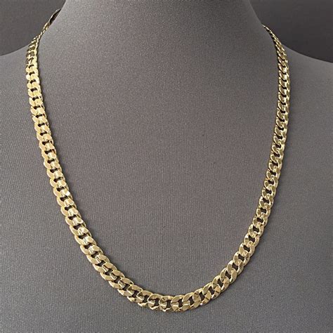 Mens Necklace 14k Gold Plated 7 Mm Necklace Cuban Link Chain