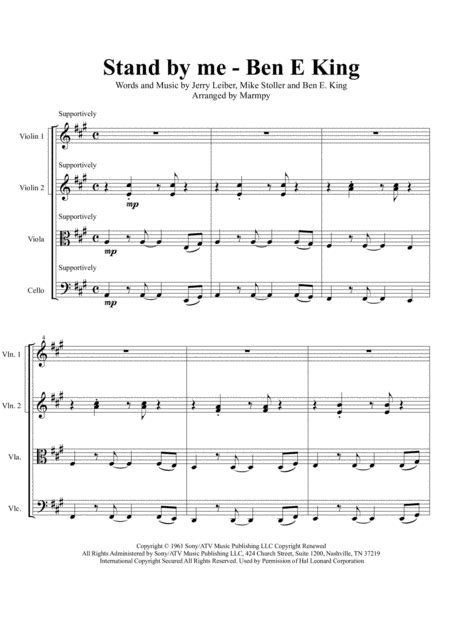 Stand By Me Arr Marmpy Sheet Music Ben E King String Quartet