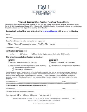 Fillable Online Fau Veteran Dependent Non Resident Fee Waiver Request