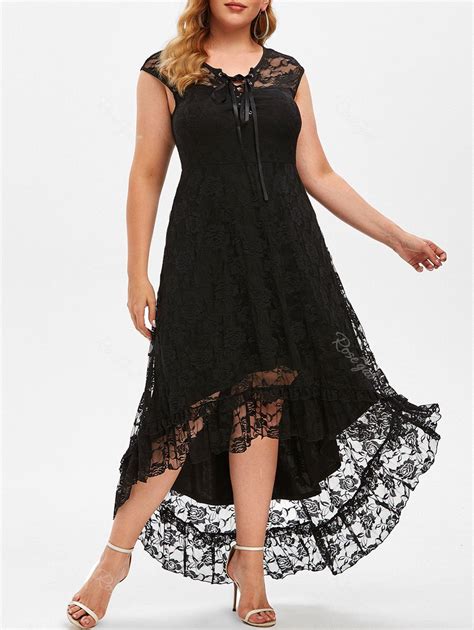 Plus Size Lace High Low Maxi Party Dress [46 Off] Rosegal