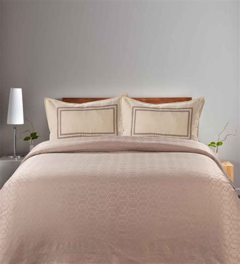 Buy Beige Geometric 144 Tc 100 Cotton Queen Sized Bed Sheets With 2