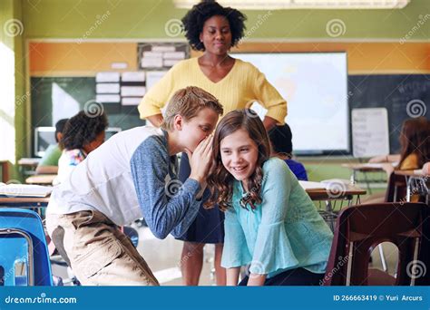 Students, Secret and Whisper in Classroom with Teacher in Elementary ...