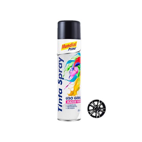 Tinta Spray Mundial Prime Preto Semi Brilho Uso Geral 400ml em Promoção