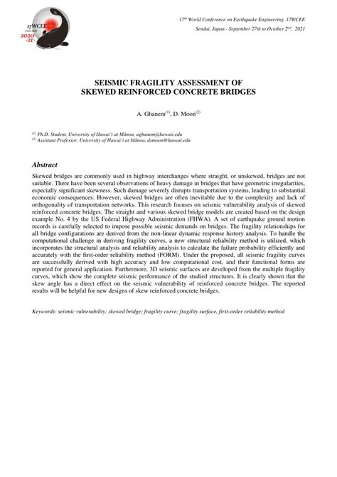 PDF Seismic Fragility Assessment Of Skewed Reinforced Concrete Bridges