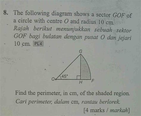 Solved The Following Diagram Shows A Sector Gof Of A Circle With