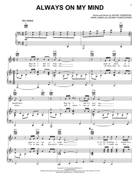Elvis Presley Always On My Mind Sheet Music