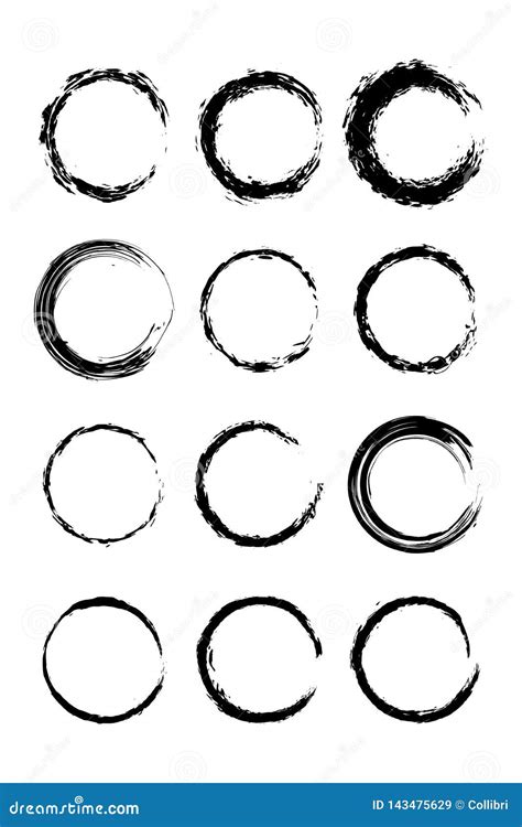 Collection Modern Grunge Black Circle Frame Stock Vector Illustration