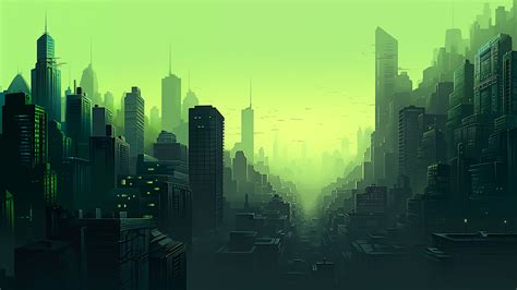 2560x1440 Resolution Green Cyber City 1440P Resolution Wallpaper ...