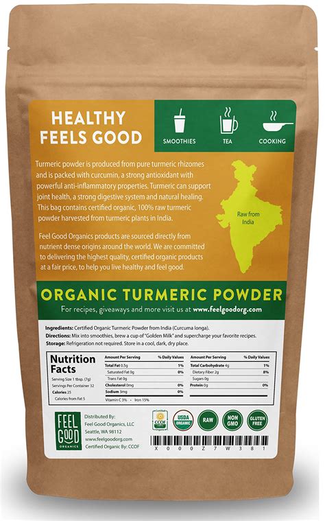 Organic Turmeric Powder 8oz Resealable Bag 100 Raw Wcurcumin From