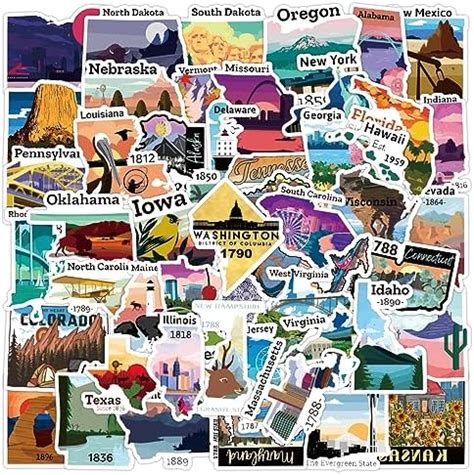 Amazon Us State Stickers Pcs Rv State Sticker Travel Map Decals