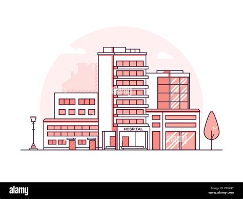 Hospital Building Modern Thin Line Design Style Vector Illustration