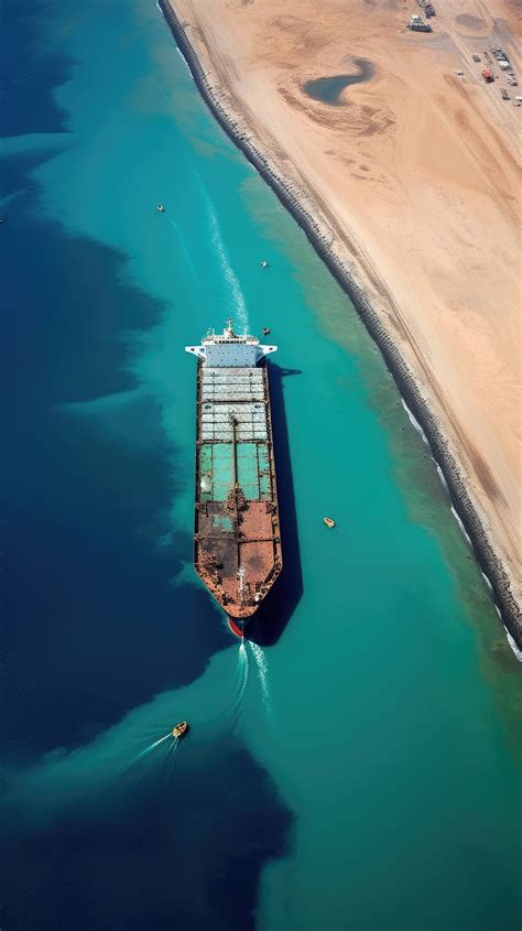 Cargo ships ply their way across the Suez Canal in Egypt, their wakes ...