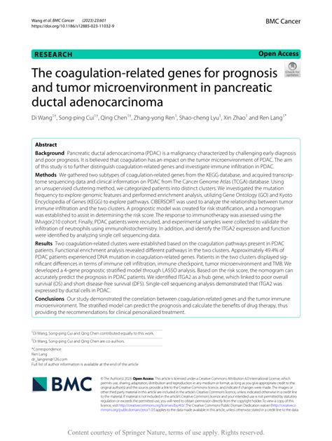 Pdf The Coagulation Related Genes For Prognosis And Tumor Microenvironment In Pancreatic