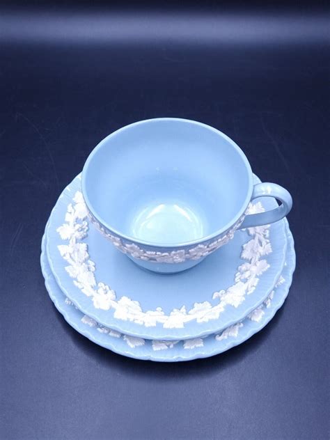 Wedgwood Etruria And Barlaston Embossed Queen S Ware Tea Trio First